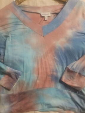 Veronica M Blue & Pink Tie-Dye V-Neck Sweatshirt